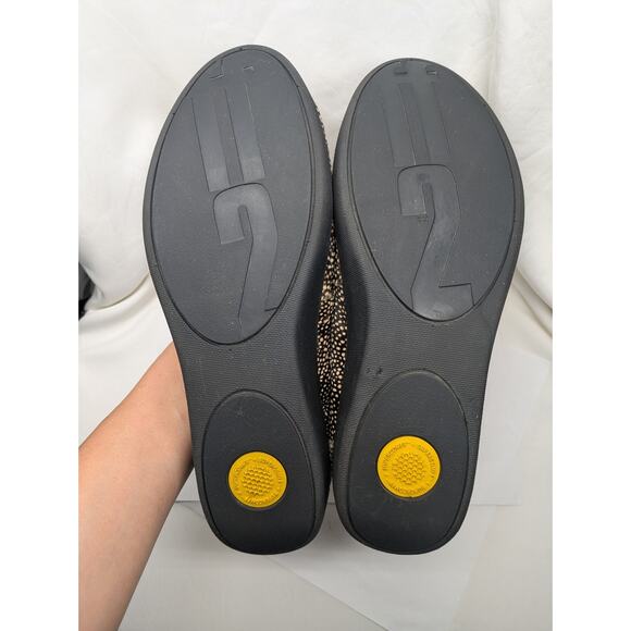 FitFlop Ballet Shoes Womens 40 Brown Calf Hair Animal Print Coastal Beachy Comfy - Picture 4 of 8